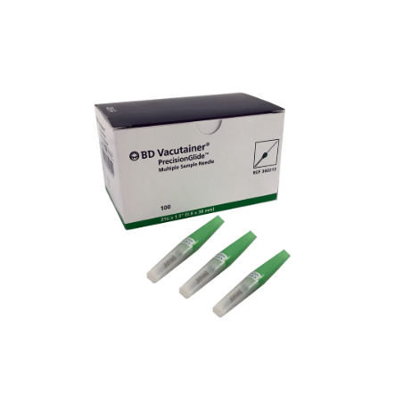 AGUJA VACUTAINER 21G X 38 MM, VERDE, CAJA CON 100 PIEZAS